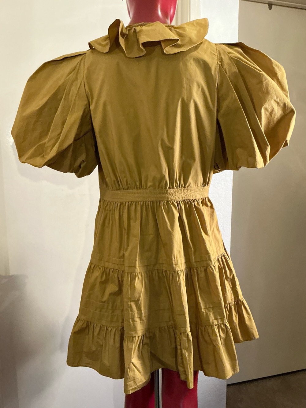 ULLA JOHNSON “MAUDE” Mustard Ruffle V-Neck Mini Dress Women Sz 8 - Picture 5 of 17